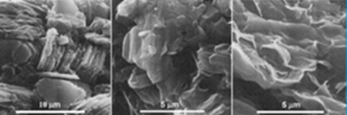 Figure 2.7. Electron micrographs of kaolinite (left), illite (center), and smectite (right). (Tovey, 1971)